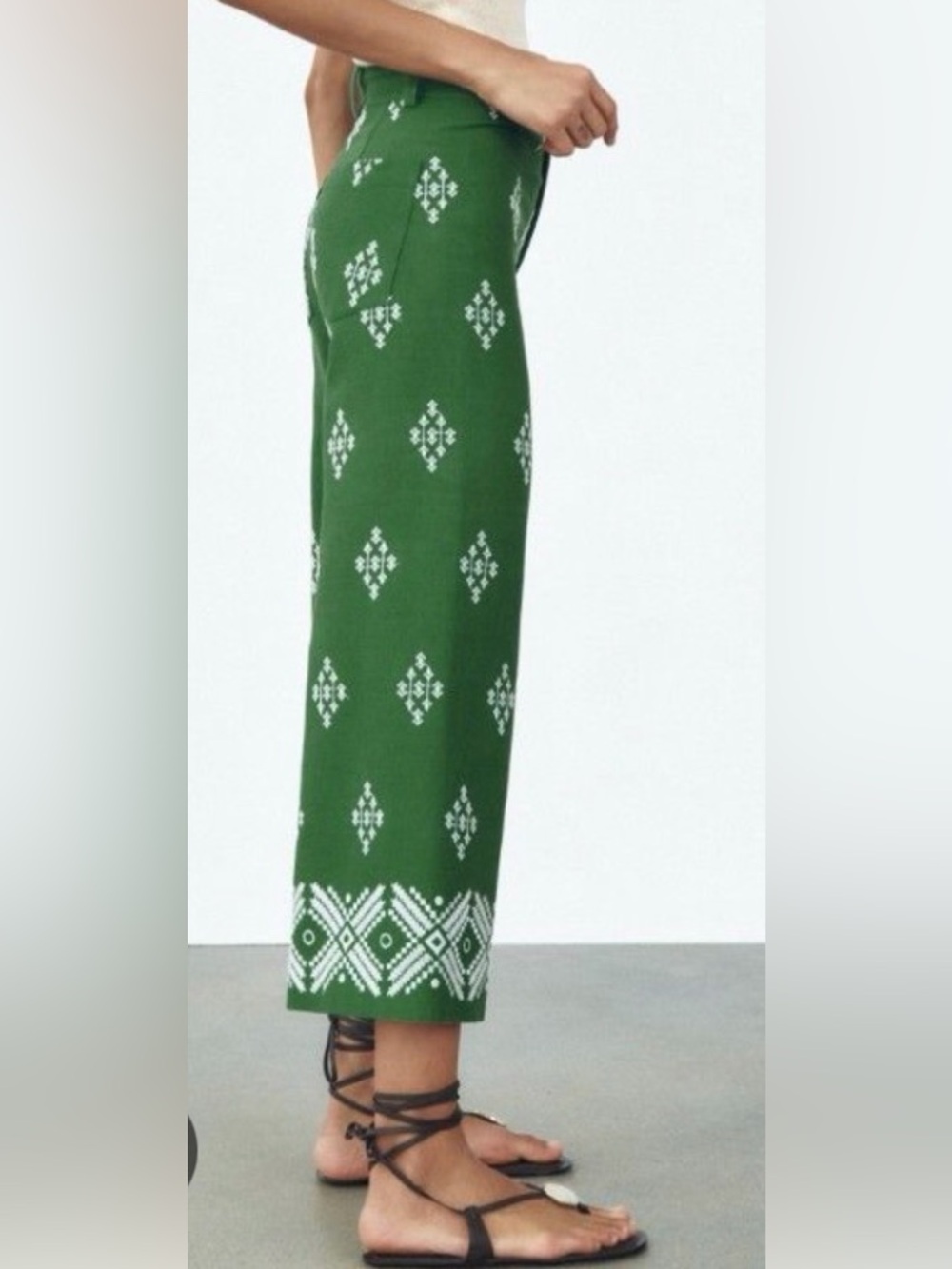 Haute Hippie Green Linen Blend Embroidered Wide Leg Pants | Size 2 | Like New! - Picture 5 of 11